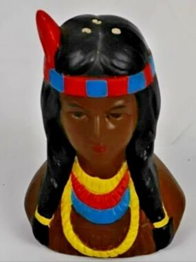 Vintage Japan Figural Ceramic Native American Bust Single Shaker